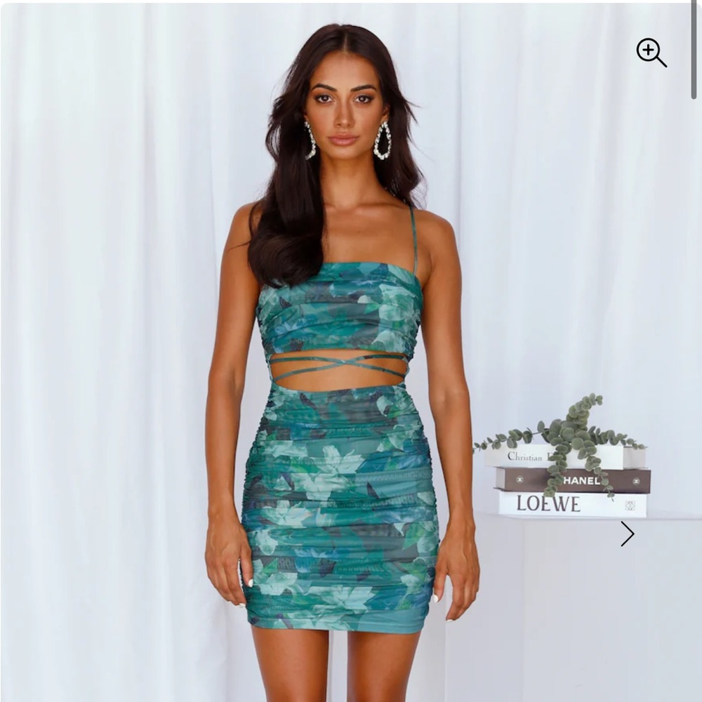 Hello Molly Teal Floral Ruched Mini Dress with Wrap Straps